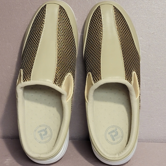 Propet Shoes - Propet Womens 10 Tan with Gold Mesh Slip Ons